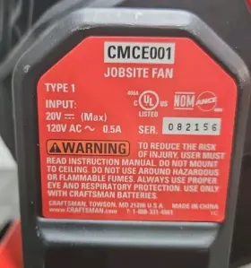 Cmce001 Craftsman V20 20v Cordless 3-speed Jobsite Fan - Tool Only #2