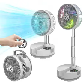 Creiv 686654519176 Pedestal Standing Fan Rechargeable Oscillating With Remote/timer Portable R