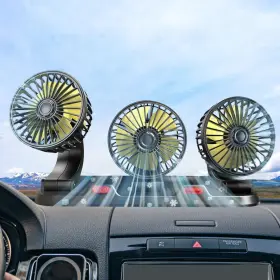 F4310 Crethinkaty 12v Car Cooling Three-head Fan 360 Rotation 2-speed Adjustable 51