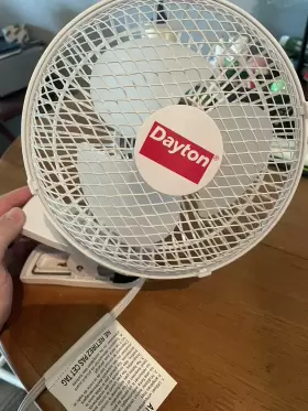 410c95 Dayton Euc 6 Inch Clip On Fan. 2 Speeds 120vac White. Used A Few Days