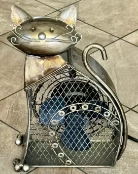 Dbf0257 Deco Breeze Cat Fan Metal Sculpture 11 Inch Tall Electric Desk Figurine Tested