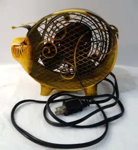 Dbf2410 Deco Breeze Metal Yellow/brown Pig Shaped Electric Desk Fan Works