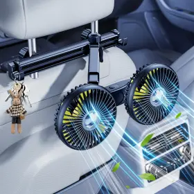 Dm-f5208 Dicmky Dual Head Car Cooling Fans For Backseat Kids With Long Arm 2000mah Battery P