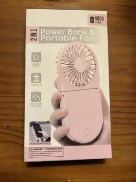 Pb-0022-p Digital Essentials 2-in-1 Power Bank And Portable Fan Pink Foldable 3 Speed