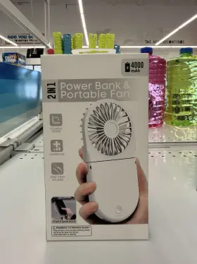 Ze091525 Digital Essentials 2-in-1 Power Bank And Mini Fan 4000mah Foldable 3-speed White