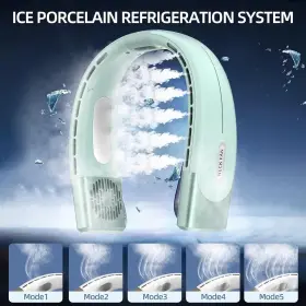 Fan-01 Domhoai Portable Neck Fan Hands Free Bladeless With 2 Cooling Normal Green #2