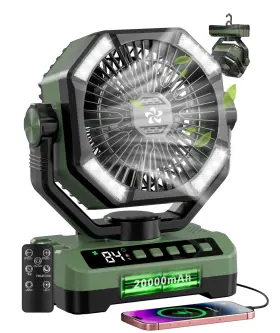 8166 Doviluxe Camping Fan Battery Powered - Medium Green-20000mah With Starlight