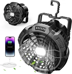 Drchop 445001914988 Portable Rechargeable Camping Fan And Lantern 15000mah Hanging For Tent Car Hi