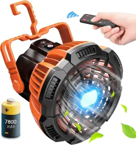 Drchop 664918159160 Camping Fan With Led Lantern Rechargeable Battery Powered Orange