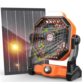 Drchop 739319043414 10400mah Solar Fan Camping With Panel 7w 9-inch Rechargeable Batt