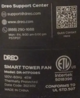 Dr-htf008s Dreo Smart Tower Fan - Black Pre-owned Vgc #3
