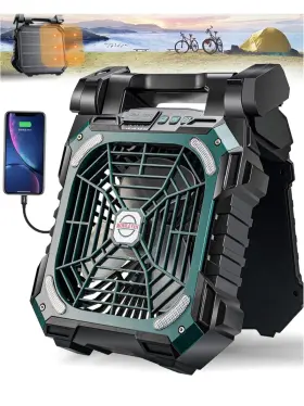 Ya0034-green Dukuseek 10 Inch Solar Power Camping Fan With 8.5w/7v Panel 10400mah Battery