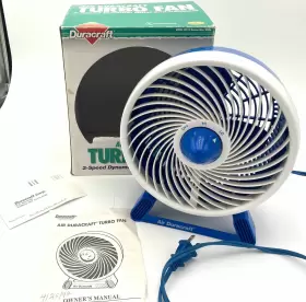 Dt-78 Duralast Vtg Air Turbo Fan Blue And White 7 Inch 2 Speed Tilt In Box W Paperwork #2