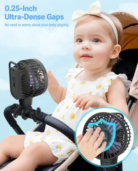 Yefs-3 Eclip Portable Stroller Fan Led Display 4 Speeds Flexible Tripod Clip On F #3