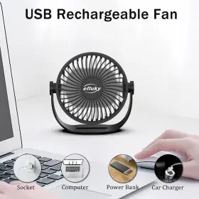 1225 Efluky Dy Xf Usb Small Desk Fan 3 Speeds Rechargeable Black #2