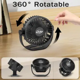 1225 Efluky Dy Xf Usb Small Desk Fan 3 Speeds Rechargeable Black #3