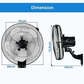 Lx-fan18rc-2 Epowp Wall Mounted Fans 20 Inch Hx20 Wx24 D Oscillating Indoor/outdoor 5-speeds Black #2