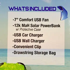 Ez Breezy 860499001809 Portable Fan - 12k Solar Power Bank Usb Car/wall Charger Carry Bag #3