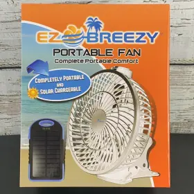 Ez Breezy 860499001809 Portable Fan - 12k Solar Power Bank Usb Car/wall Charger Carry Bag