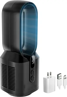 Ez-chill 810173832229 14 Inch Rechargeable Bladeless Tabletop Fan 5 Speed Settings - Black
