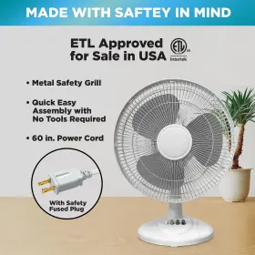 Ez-chill 819772012865 12 Inch 3-speed Oscillating Table Fan With Adjustable Tilt Convenient Push Butto #2