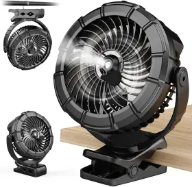 Fengchuangda 763344544691 3-in-1 Portable Clip On Desk Fan With Misting And Led Lights Hook 100ml Black