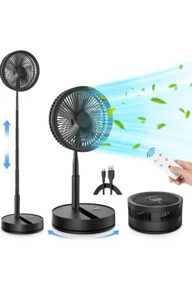 Folding Fan 795847635316 Portable Foldable Rechargeable Oscillating - 9 Inch 7200mah Black