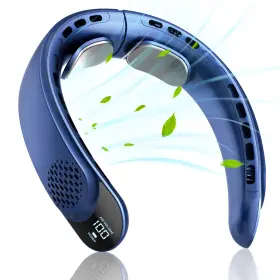 M15-01-001 Fr Frsara Portable Blue Neck Fan With Led Display Hands Free Bladeless 4000 Mah Ba