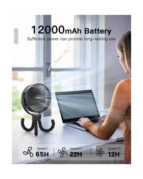 Frizcol 618202671326 Portable Stroller Fan Use As Power Bank 65h 12000mah Battery Operat #2