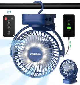 Frizcol 645569091115 Clip On Fan Portable Recharge 12000mah Battery With Led Light For Camping Travel