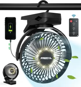 Frizcol 735626219351 Portable Clip On Fan 65 Working Hours Camping With Led 65ftft Black