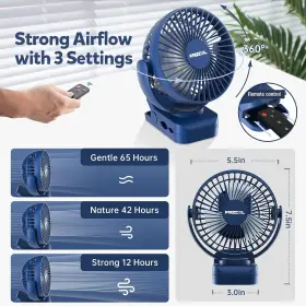 Hooks12000 Frizcol 744759971197 Clip On Fan 65 Hours Portable Desk Rechargeable With Led Lights And #3