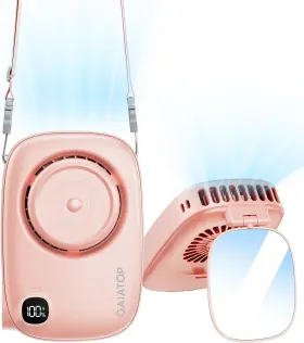 Hf-04 Gaiatop Mini Neck Fan Rechargeable Led Power Display 3 Speed Small Pink