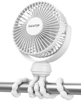 Hu-xi-5 Gaiatop Portable Stroller Fan Battery Operated 3 Speed 360 Rotate White