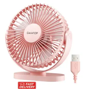 Tf55 Gaiatop Usb Desk Fan 5.5 Inch Small Quiet Powerful 3 Speeds 90 Pink