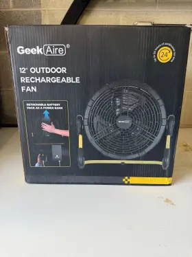 Cf100 Geek Aire 12 Inch Portable Battery-operated Rechargeable Fan With Power Bank Nib