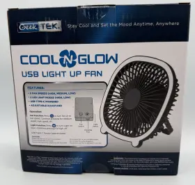 Geek Tek 845181010093 Cool N Glow Usb Light Up Fan 2 Modes Power Cable Included New