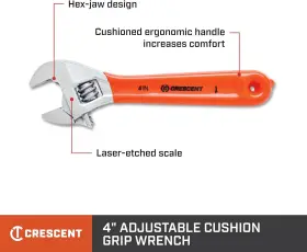 Ac24cvs Glamouric 744759865823 4 Inch Adjustable Cushion Grip Wrench - Carded #2