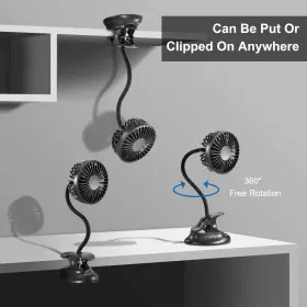 Gf501 Glovion Clip On Fan Usb Mini Battery Operated Desk With Portable Black #2