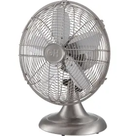 92605 Good Housekeeping 877697006550 All-metal Oscillating 12 Inch Retro Desk Office Table Fan Brushed Nickel