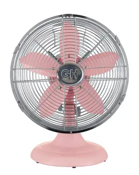 92606 Good Housekeeping 877697006598 All-metal Oscillating 12 Inch Retro Desk Office Table Fan Pink