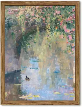 2602801 Hampton Bay Framed Vintage Monet Canvas Wall Art Floral Landscape Decor Paintings Cou