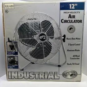 910-686 Hampton Bay Industrial Chrome 12 Inch High Velocity Air Circulator All Metal 3 Speed