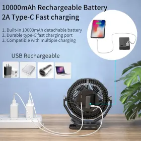 Handfan 972831620730 10000mah Upgraded Clip Fan With Charger/clip Enhancer 8 Inch Rechargeable Fa #3