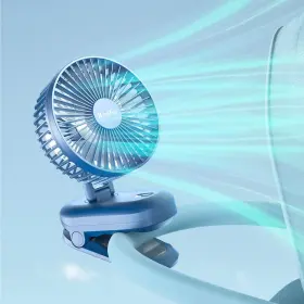 Hf387-blue-yzl Handfun 5000mah Portable Clip On Fan Battery Operated Small Powerful 4 Speeds Quiet