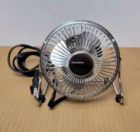 Ch-v4 Hawaiian Breeze Small 4 Inch Silver Metal Cage Tilting Mini Desk Fan - Works