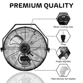 Healsmart 840166262795 20 Inch High Velocity 3 Speed Black Wall-mount Fan #3