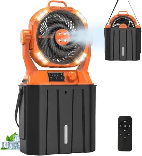1260110 Himoni 20000mah Misting Fan With 6l Bucket And 4 Spray Misters Small Orange