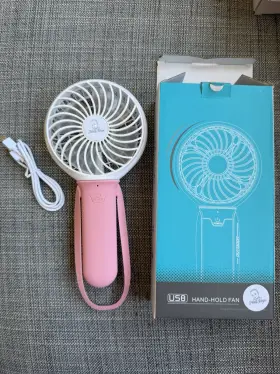 Hinthope Zl-2017301548592 Usb Rechargeable Handheld Fan Pink/white 3 Speeds 7 Blades