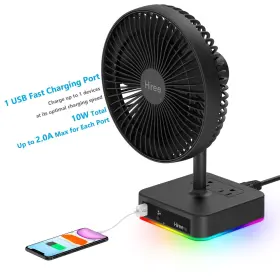 Hiree 039966792284 Desk Fan With Usb Charging Port 6.7 Inch 2 Speeds Small Desktop Table Wi #3